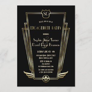 Royal Gold Art Deco Monogram Engagement Party Invitation