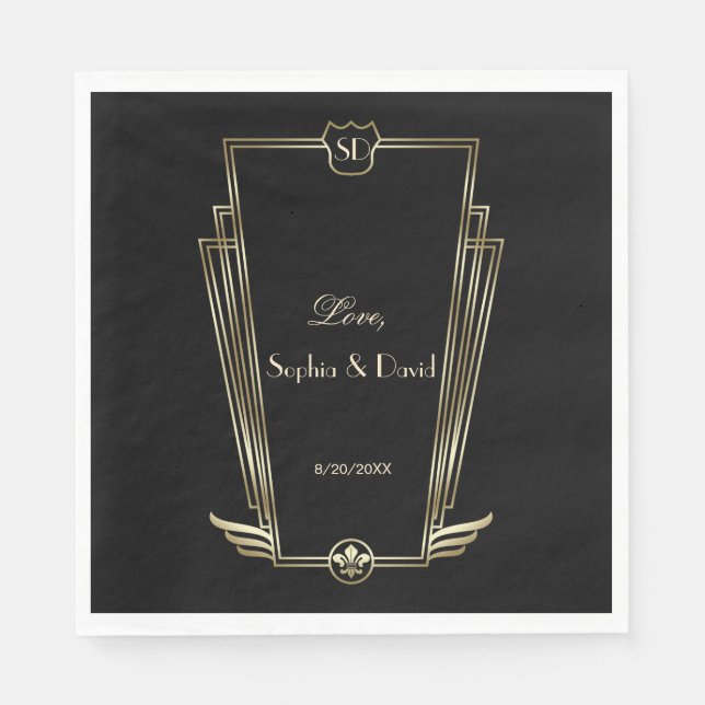 Royal Gold Art Deco Monogram Wedding Napkin (Front)