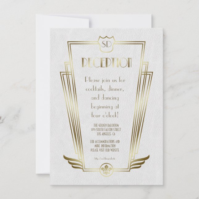 Royal Gold Art Deco Monogram Wedding Reception Invitation (Front)