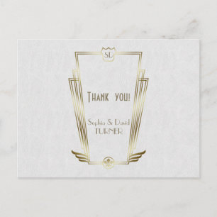 Royal Gold Art Deco Monogram Wedding Thank You Postcard