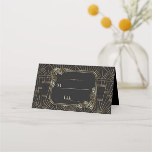 Royal Gold Black Art Deco 20s Wedding Place Card