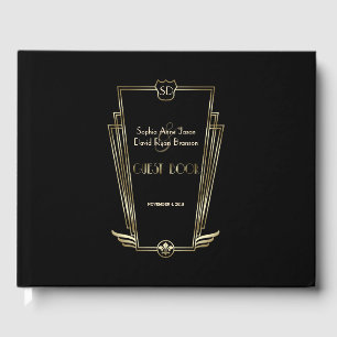 Royal Gold Black Art Deco Monogram Wedding Guest Book