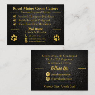 Royal Gold & Black Customisable Maine Coon Breeder Business Card