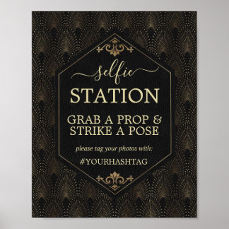 Royal Gold Black Gatsby Wedding Hashtag Poster