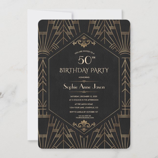 Royal Gold Black Great Gatsby 1920s Birthday Party Invitation (Front)