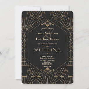 Royal Gold Black Great Gatsby 1920s Wedding Invitation