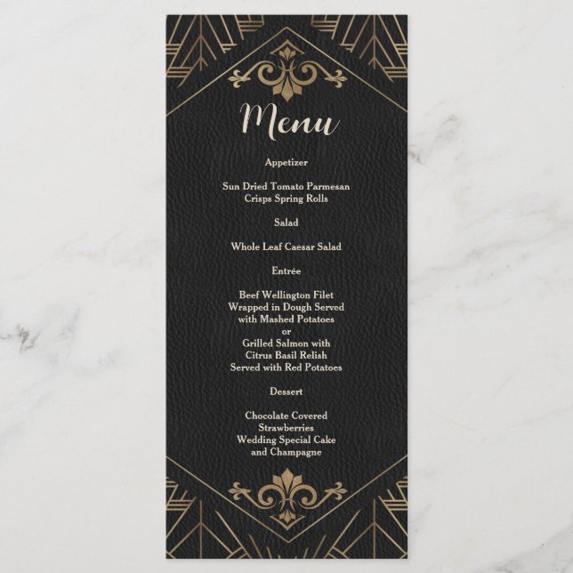 Royal Gold Black Great Gatsby 1920s Wedding Menu (Front)