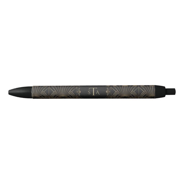 Royal Gold Black Great Gatsby 20s Monogram Black Ink Pen (Front)