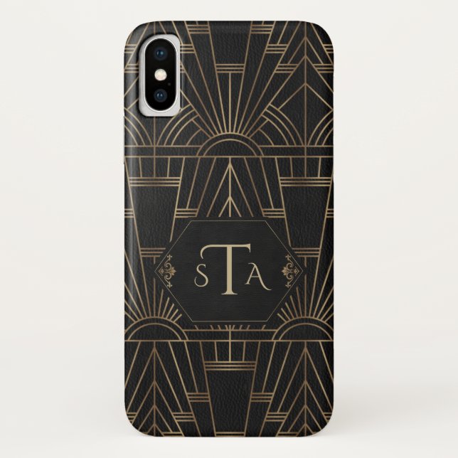 Royal Gold Black Great Gatsby 20s Style Monogram Case-Mate iPhone Case (Back)