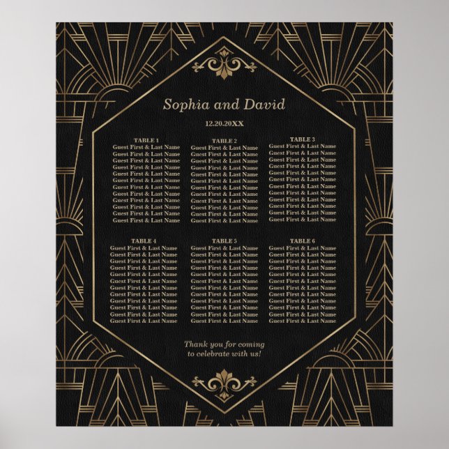 Royal Gold Black Great Gatsby Wedding Siting Chart (Front)
