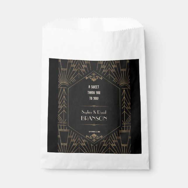 Royal Gold Black Great Gatsby Wedding THANK YOU Favour Bag (Front)