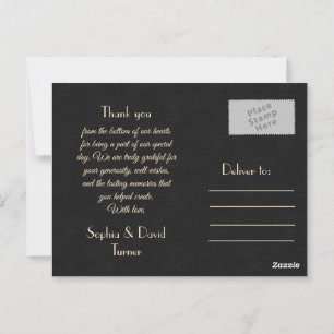 Royal Gold Black Great Gatsby Wedding Thank You Postcard