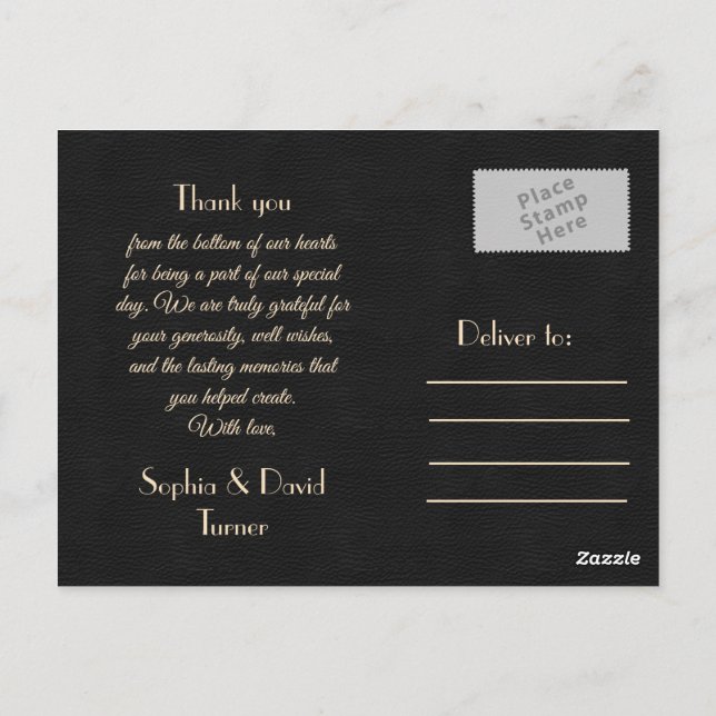 Royal Gold Black Great Gatsby Wedding Thank You Postcard (Back)