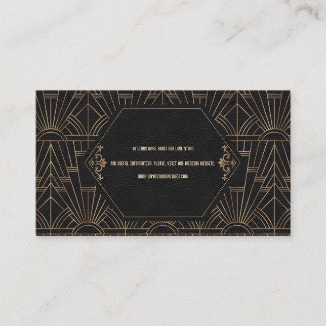 Royal Gold Black Great Gatsby Wedding Website Business Card (Front)