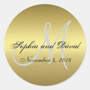 Royal Gold Black Wedding Favour Sticker Monogram