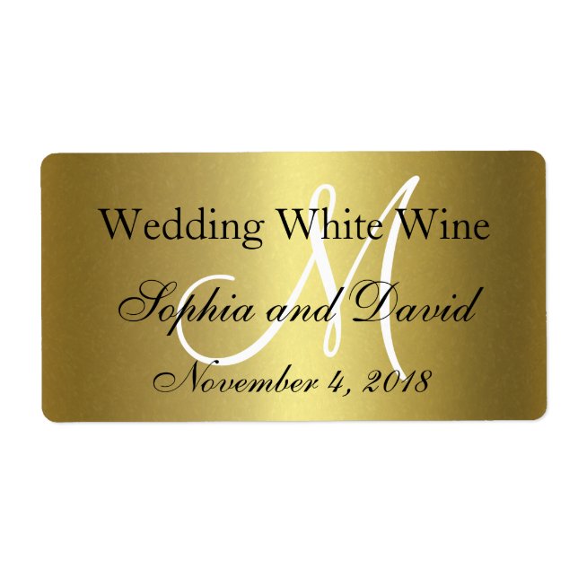 Royal Gold Black Wedding Wine Label Monogram (Front)