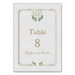 Royal Gold Crest Lush Greenery Table Number