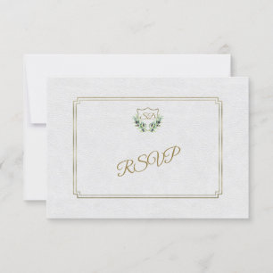 Royal Gold Crest Lush Greenery Wedding RSVP Card