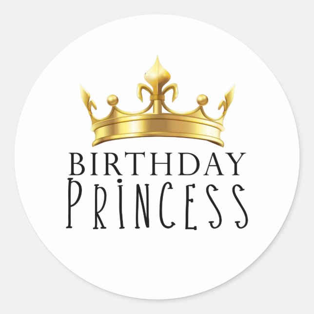 Royal Gold Crown Birthday Princess Party Classic Round Sticker (Front)