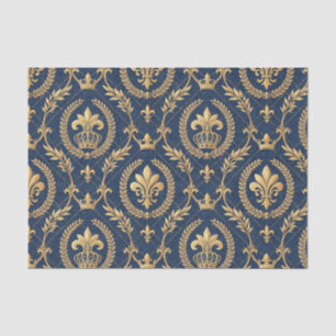 Royal Gold Crown Blue Velvet Luxury Damask Pattern Tissue Paper