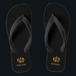 Royal Gold Crown Customised Name Black Thongs<br><div class="desc">Royal Gold Crown Customised Name Black Flip Flops</div>