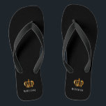 Royal Gold Crown Customised Name Black Thongs<br><div class="desc">Royal Gold Crown Customised Name Black Flip Flops</div>