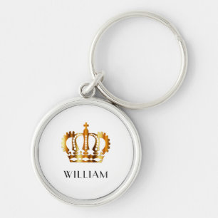 Royal Gold Crown Customised Name White Key Ring