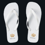 Royal Gold Crown Customised Name White Thongs<br><div class="desc">Royal Gold Crown Customised Name White Flip Flops</div>