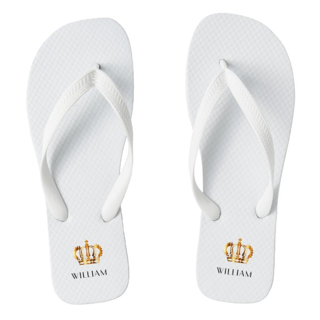 Royal Gold Crown Customised Name White Thongs (Footbed)