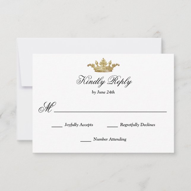 Royal Gold Crown Elegant Classic Calligraphy RSVP Card (Front)