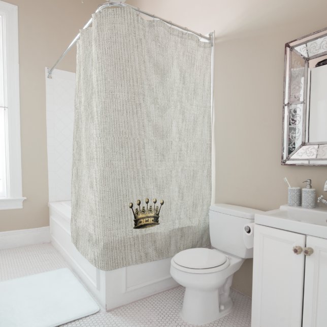 Royal Gold Crown Nuetral Linen Fabric Chic Shower Curtain (In Situ)