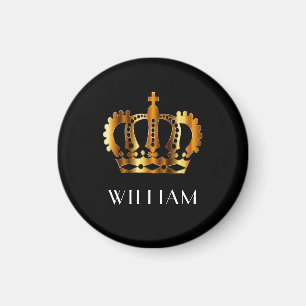 Royal Gold Crown Personalised Name Black Magnet
