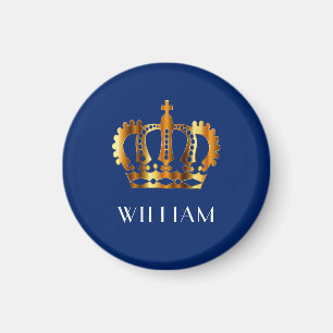 Royal Gold Crown Personalised Name Blue Magnet