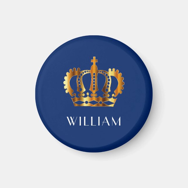 Royal Gold Crown Personalized Name Blue Magnet (Front)