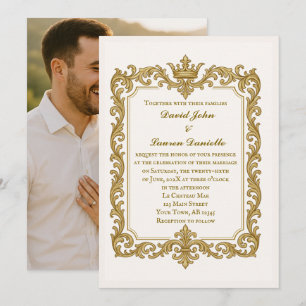Royal Gold Crown Photo Wedding Invitation 