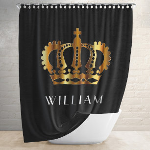 Royal Gold Crown With Personalised Name Black Shower Curtain