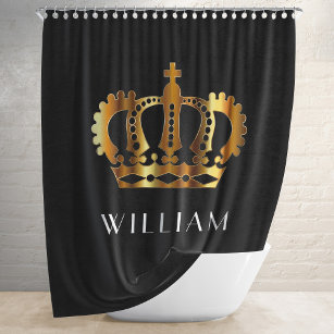Royal Gold Crown With Personalised Name Black Shower Curtain