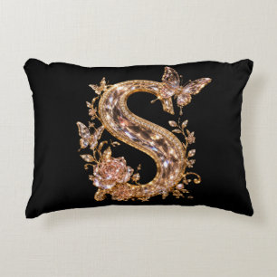 Royal Gold Crystal Letter S Luxury Monogram Decorative Cushion