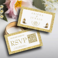 Royal Gold Damask Muslim QR Code RSVP Wedd Website