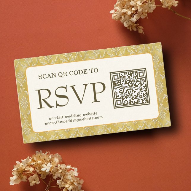 Royal Gold Damask Muslim QR Code RSVP Wedd Website Enclosure Card (Creator Uploaded)