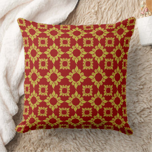 Royal Gold Damask Pattern on Deep Red Cushion