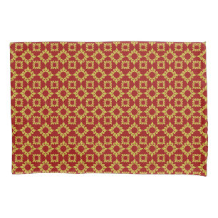 Royal Gold Damask Pattern on Deep Red Pillowcase