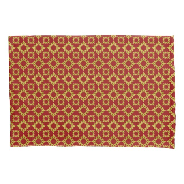 Royal Gold Damask Pattern on Deep Red Pillowcase (Front)
