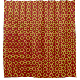 Royal Gold Damask Pattern on Deep Red Shower Curtain
