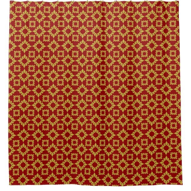 Royal Gold Damask Pattern on Deep Red Shower Curtain (Front)