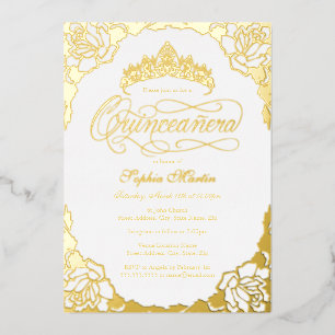 Royal Gold Elegant Script Quinceanera 