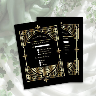 Royal Gold Fleur-de-lis Great Gatsby Wedding RSVP Card