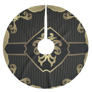 royal,gold,fleur de lis,pattern,on black,elegant, brushed polyester tree skirt