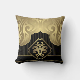 royal,gold,fleur de lis,pattern,on black,elegant,v cushion