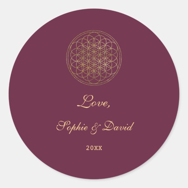 Royal Gold Flower of Life Sacred Geometry Wedding Classic Round Sticker (Front)